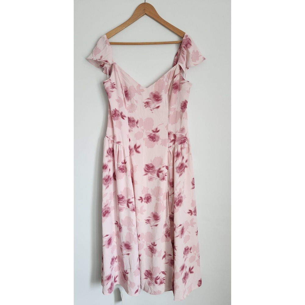Abercrombie & Fitch Pink Floral Flutter Sleeve Midi Dress V-Neck Back Tie NWT